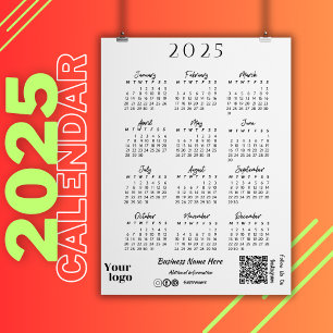 Convites Tipografia de Script de Calendário 2025 Anos Branc
