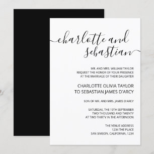 Convites Tipografia de Script Manuscrito Preto-Branco Elega