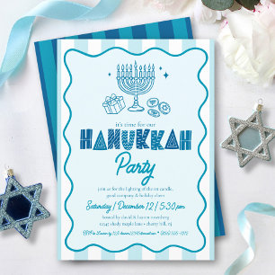 Convites Tipografia Divertida Turquesa de Hanukkah com List