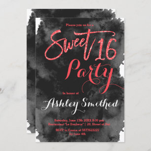 Convites Tipografia do brilho vermelho aquarela preta Sweet