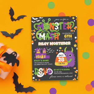 Convites Tipografia do Monster Mash para Festa de Aniversár