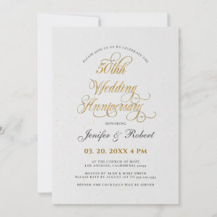 Convites Tipografia Dourada do 50º aniversário de casamento