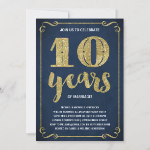 Convites Tipografia Dourada Faux Foil 10.o Aniversário