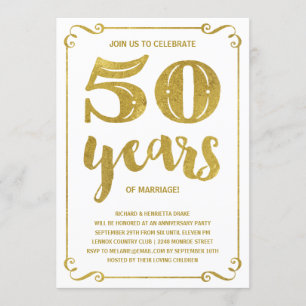 Convites Tipografia Dourada   Faux Foil 50º Aniversário