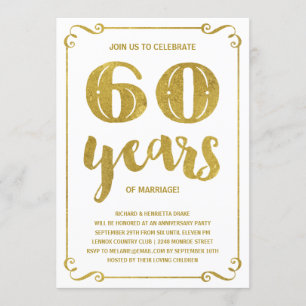 Convites Tipografia Dourada   Faux Foil 60º Aniversário