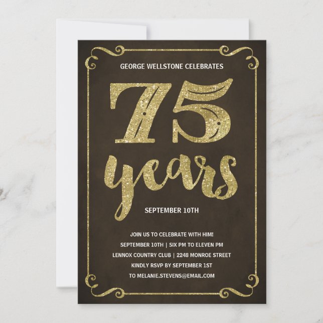 Convites Tipografia Dourada| Faux Foil 75.a Festa de aniver (Frente)
