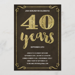 Convites Tipografia Dourada Faux Foil aniversário de 40 a