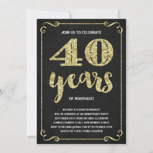 Convites Tipografia Dourada   Folha Falsa de 40º Aniversári