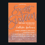 Convites Tipografia Dourada Glitter de Peel Laranja Doce 16<br><div class="desc">Este convite 16 moderno e feminino é o design perfeito para a garota de aniversário de moda e moda. Ele apresenta uma bonito e glamourosa sequência de brilho brilhante rosa-dourada esparsa e gradiente ombre de pele cor de laranja. Ele também retrata rosa dourado brilho brilhante, tipografia de bruxaria "Doce Dezesseis"....</div>