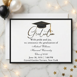 Convites Tipografia Elegante Boné Preto Graduação Monocromá