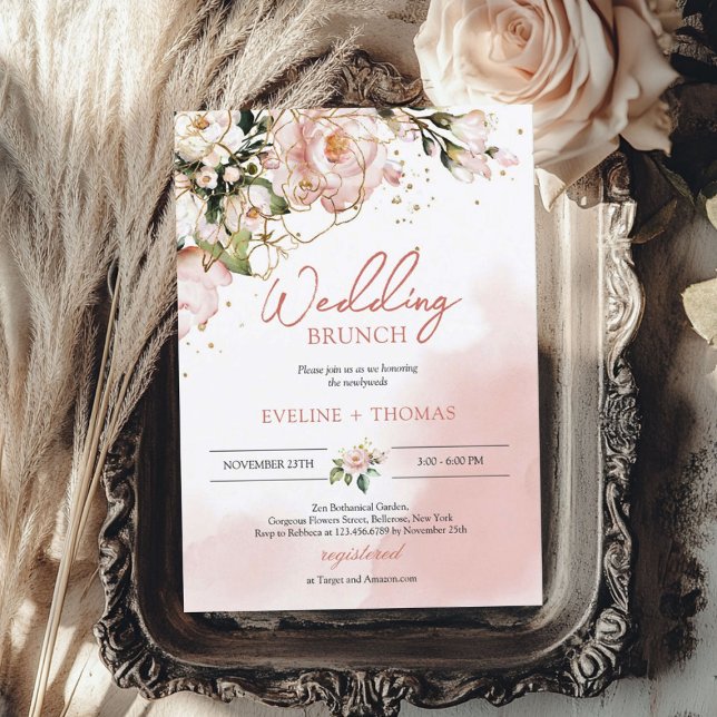 Convites Típografia elegante - brunch de casamento do boho  (Elegant typography blush pink boho wedding brunch invitation)
