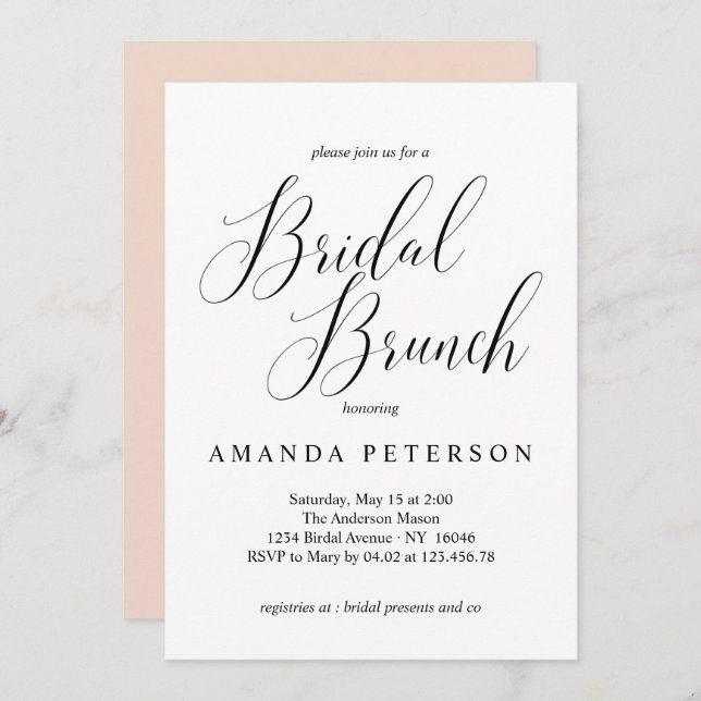 Convites Tipografia Elegante Calliografia Bridal Brunch (Frente/Verso)