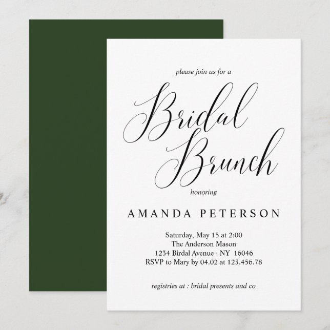 Convites Tipografia Elegante Calliografia Bridal Brunch (Frente/Verso)
