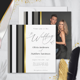 Convites Tipografia Elegante Casamento Dourado de Stripe Br