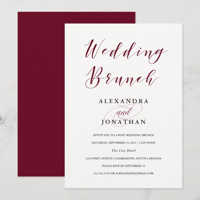 Convites Tipografia Elegante | Marsala Wedding Brunch (Frente/Verso)