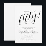 Convites Tipografia Elegante White 50th Birthday<br><div class="desc">Trendy Modern Script Typografia Black and White Elegant 50º convite de aniversário. Comemore seu quinquagésimo aniversário em estilo,  com este elegante e divertido convite de cinquenta anos.</div>
