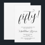 Convites Tipografia Elegante White 50th Birthday<br><div class="desc">Trendy Modern Script Typografia Black and White Elegant 50º convite de aniversário. Comemore seu quinquagésimo aniversário em estilo,  com este elegante e divertido convite de cinquenta anos.</div>