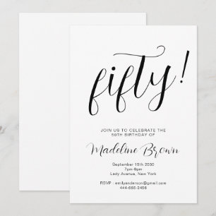 Convites Tipografia Elegante White 50th Birthday