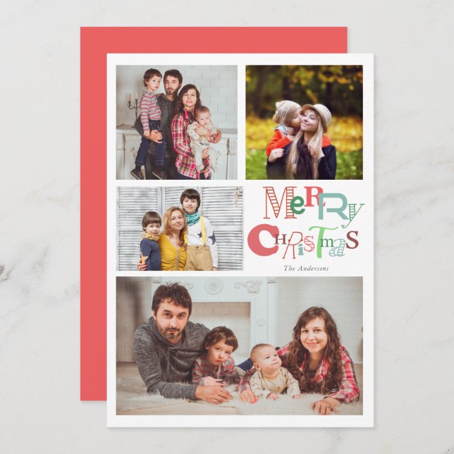 Convites Tipografia Feliz de Natal 4 Colagem Fotográfica Ro (Frente/Verso)