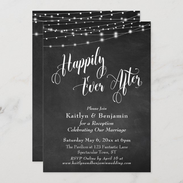 Convites Tipografia Felizes para Sempre Quadro Negro Ilumin (Frente/Verso)