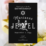 Convites Tipografia Floral Exclusiva de Bat Negro Mitzvah<br><div class="desc">O convite exclusivo do morcego negro mitzvah com uma bela tipografia branca tem flores silvestres que você pode mover e redimensionar com suas letras. O trabalho de arte botânico pode ser mudado de cor com a sua inscrição. Altere facilmente a cor de fundo neste convite de bat mitzvah simples e...</div>