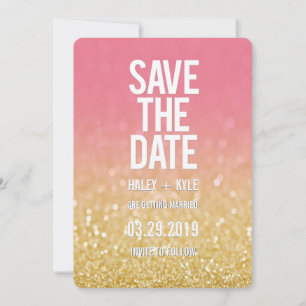 Convites Tipografia Glitter Save the Date Ombre Rosa Dourad