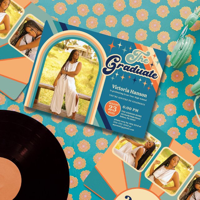 Convites Tipografia Laranja Azul Graduação Sol de Verão (Criador carregado)