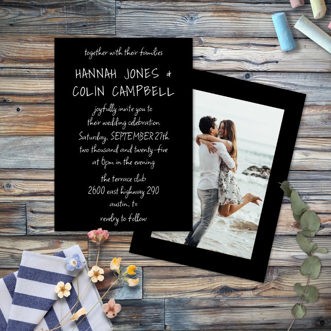 Convites Tipografia Manuscrita Casual Branco e Preto (Criador carregado)