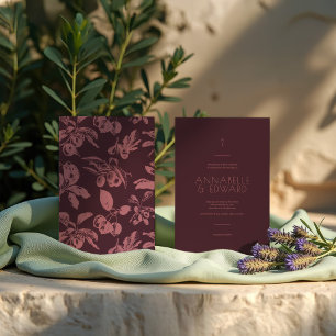 Convites Tipografia Minimalista Casamento Burgundy Elegante