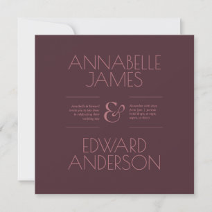 Convites Tipografia Minimalista Casamento Burgundy Elegante