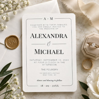 Convites Tipografia Minimalista Casamento Fronteira Elegant