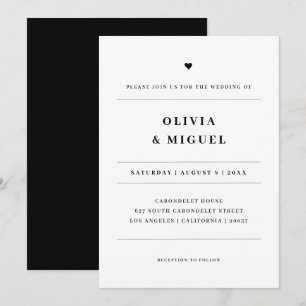 Convites Tipografia Minimalista Coração Preto Branco Casame