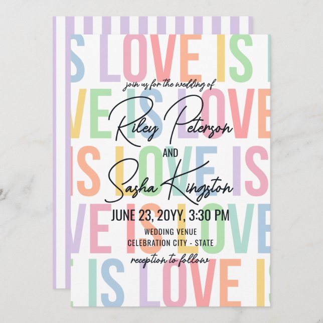 Convites Tipografia Moderna Arco-íris Casamento LGBTQA (Frente/Verso)