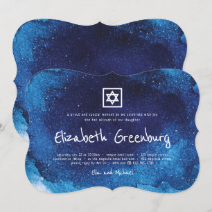 Convites Tipografia Moderna Azul - Cor d'água - Bat Mitzva