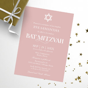 Convites Tipografia Moderna Bat Mitzvah Rosa Empoeirado