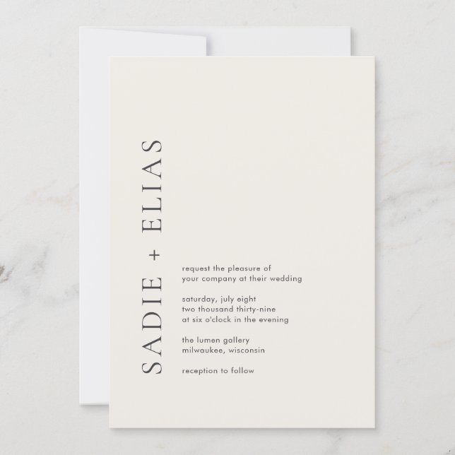 Convites Tipografia Moderna Casamento Beige Elegante (Frente)