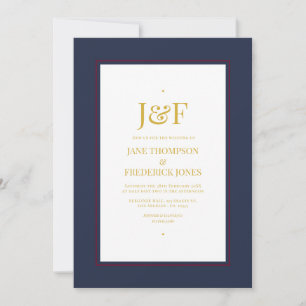 Convites Tipografia Moderna Casamento Burgundy, Azul Marinh