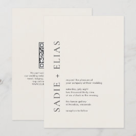 Convites Tipografia Moderna Casamento QR Code Bege Elegante