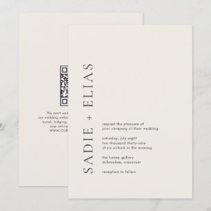 Convites Tipografia Moderna Casamento QR Code Bege Elegante
