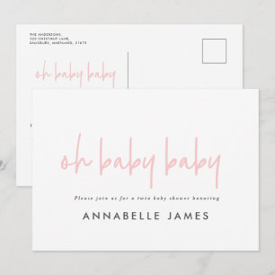 Convites tipografia moderna cinzenta-rosa-gêmea contempor