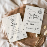 Convites Tipografia moderna Coquette New Yeats Eve<br><div class="desc">Festa de véspera de ano novo branca e branca,  desenhada à mão,  bebe o convite da festa do arco da bola de discoteca da discoteca.</div>