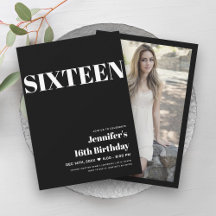 Tipografia Moderna de Black & White Sweet 16