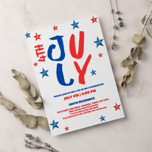 Convites Tipografia moderna de cor azul-d-água 4 de julho