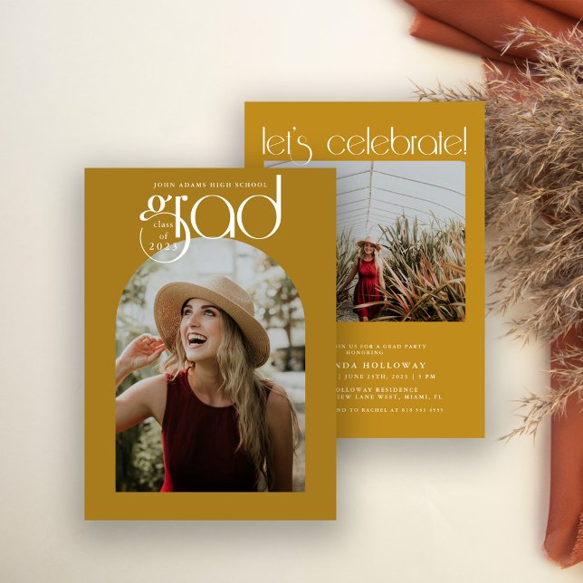 Convites Tipografia Moderna Dourada 2 Graduação de Fotos (Criador carregado)