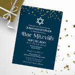 Convites Tipografia Moderna Dourada Confetti Bar Azul Mitzv<br><div class="desc">Tipografia Branca Moderna No Convite Mitzvah Ao Bar Azul</div>