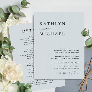 Convites Tipografia Moderna Dusty Blue Em Um Casamento