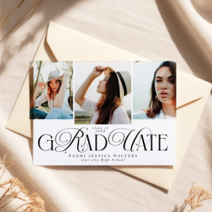 Convites Tipografia Moderna Multi Foto Elegante Graduação