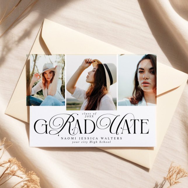 Convites Tipografia Moderna Multi Foto Elegante Graduação (Criador carregado)