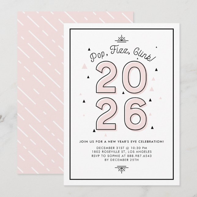 Convites Tipografia Moderna Rosa 2022 Festa de Véspera de A (Frente/Verso)