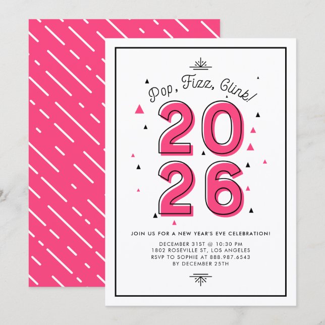 Convites Tipografia Moderna Rosa 2022 Partido da Véspera do (Frente/Verso)